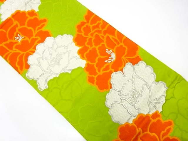 JAPANESE KIMONO / ANTIQUE FUKURO OBI / SILK / WOVEN PEONY